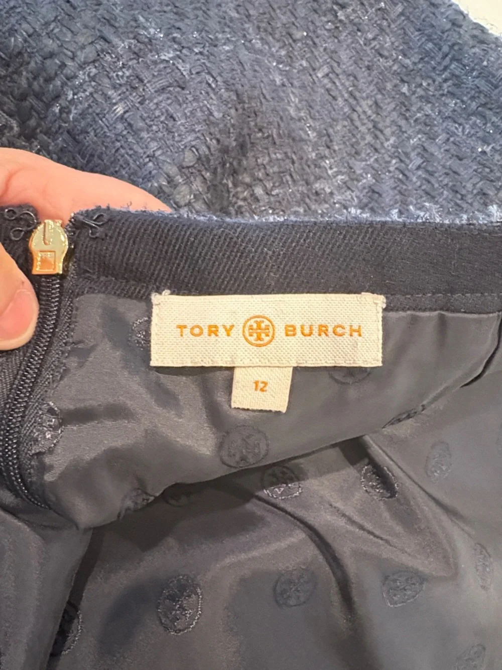 Tory Burch Black Tweed Pencil Skirt with Side Trim